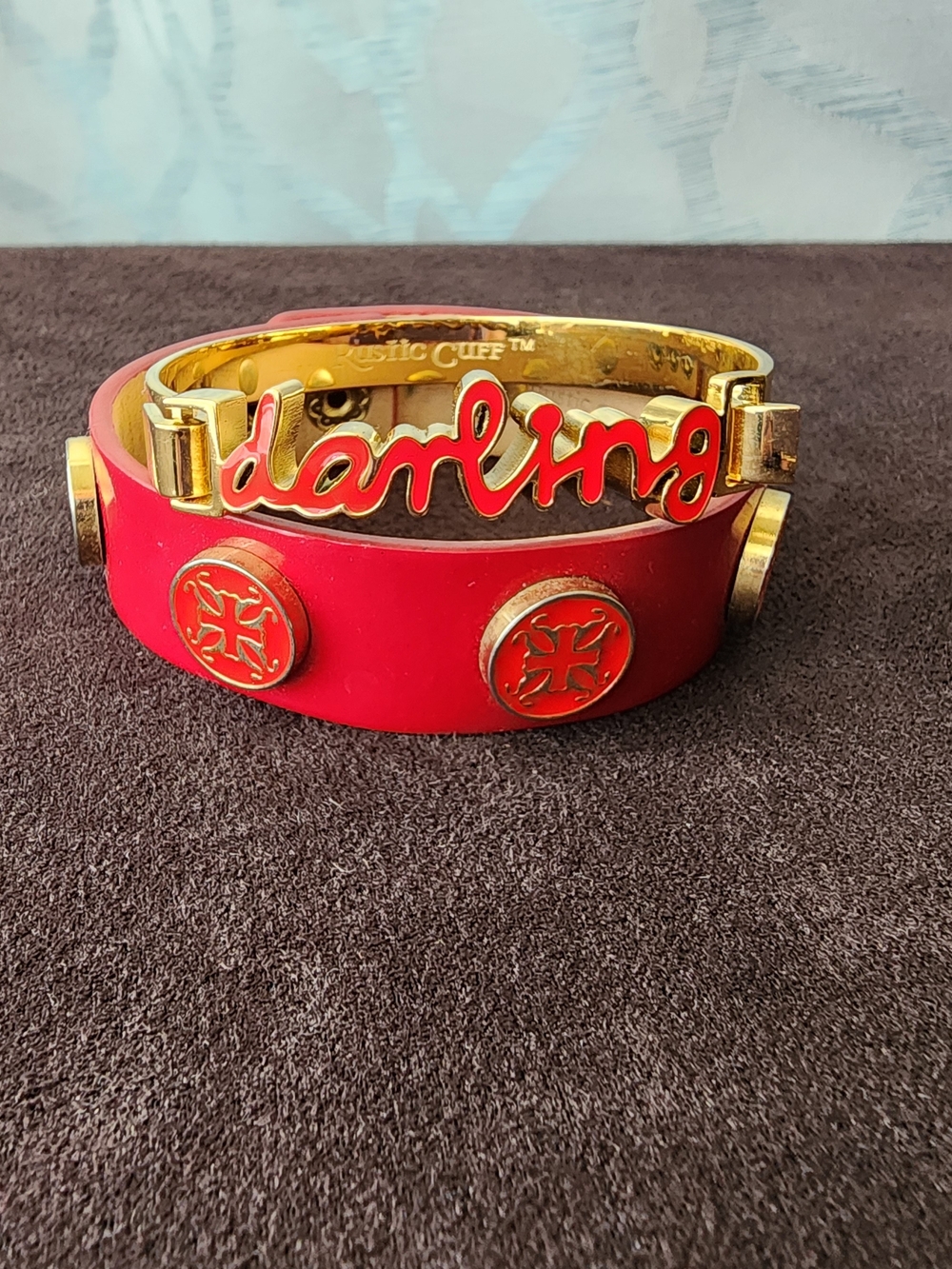 Rustic Cuff Red Medallion Cuff & Gold Darling Script Stack Set - Picture 4 of 4